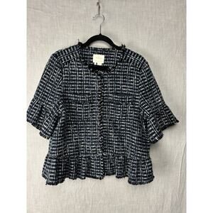 Kate Spade Tweed Cropped Short Sleeve Preppy Blazer Suit Jacket Size L